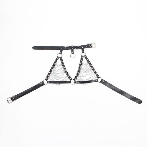 Ensemble Soutien-Gorge Harnais et Collier Chaînes Cuir Noir - Lingerie SUBBLIME