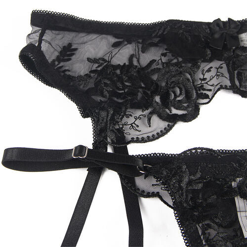 SUBBLIME - Ensemble Lingerie 3 Pièces Imprimé Floral - Soutien-Gorge + String + Jarretière