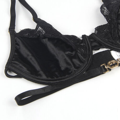 SUBBLIME - Ensemble Lingerie 3 Pièces Dentelle - Soutien-Gorge + String + Jarretière