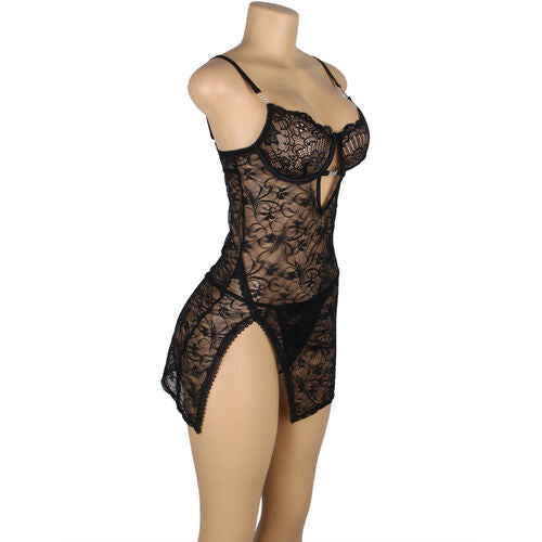 ✨ UBBLIME - Babydoll en Dentelle à Bretelles Réglables Noir S/M 🖤