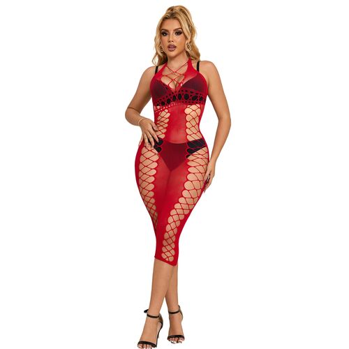 Robe Longue Résille Rouge Transparente - Nuisette Sexy SUBLIME