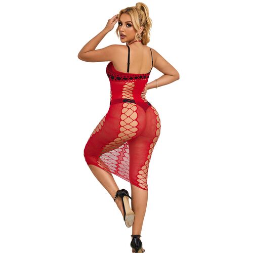 Robe Longue Résille Rouge Transparente - Nuisette Sexy SUBLIME