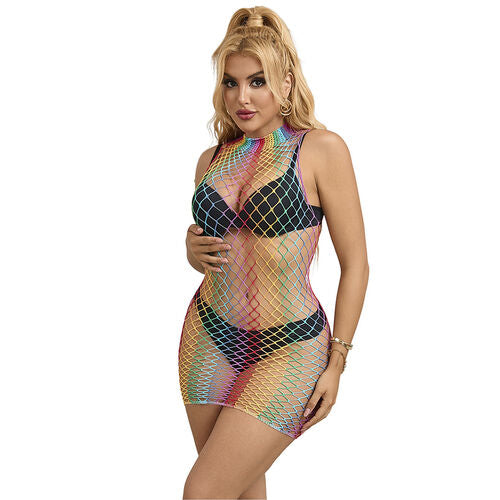 Robe Résille Arc-en-Ciel Col Montant - Lingerie Transparente SUBBLIME