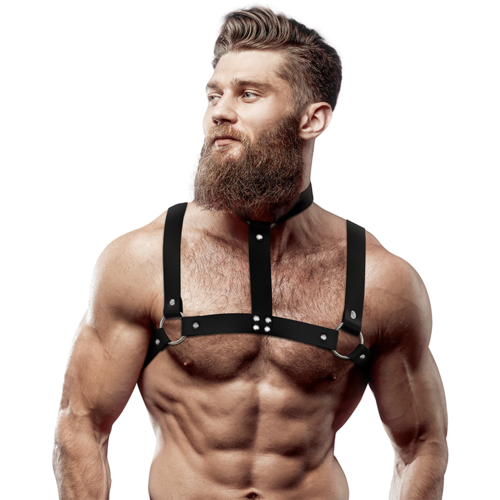 🔥 FETISH SUBMISSIVE - Harnais de Poitrine avec Collier Réglable Homme 🖤